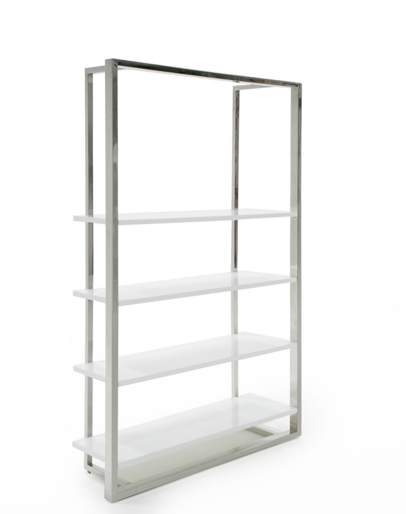 Picture of Modrest Fauna - Modern White High Gloss & Stainless Steel Bookshelf