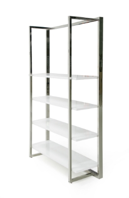 Picture of Modrest Fauna - Modern White High Gloss & Stainless Steel Bookshelf