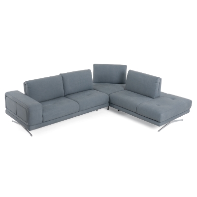 Picture of Lamod Italia Mood - Contemporary Blue Leather Right Facing Sectional Sofa