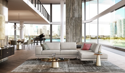 Picture of Lamod Italia Mood - Contemporary Light Grey Leather Right Facing Sectional Sofa