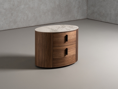 Picture of Modrest Chelton - Contemporary White Ceramic & Walnut Oval Nightstand