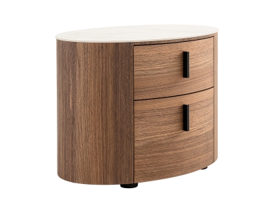 Picture of Modrest Chelton - Contemporary White Ceramic & Walnut Oval Nightstand