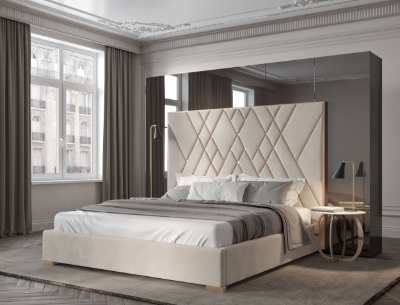 Picture of Modrest Eldora - Queen Glam Beige Velvet and Brushed Brass Bed