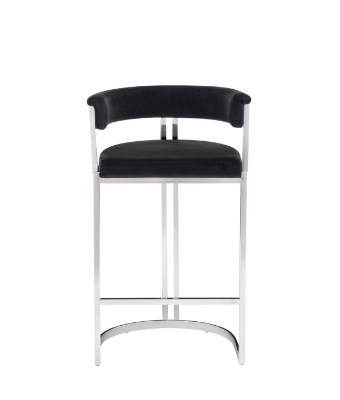 Picture of Modrest Munith - Modern Black Velvet & Stainless Steel Counter Stool