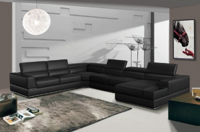 Picture of Divani Casa Pella - Modern Black Italian Leather U Shaped Sectional Sofa