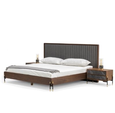 Picture of Eastern King Nova Domus Metcalf - Mid-Century Walnut & Grey Bed w/ Two Nightstands