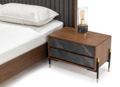 Picture of Eastern King Nova Domus Metcalf - Mid-Century Walnut & Grey Bed w/ Two Nightstands