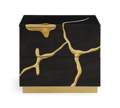 Picture of Modrest Aspen - Modern Wide Black and Gold Nightstand