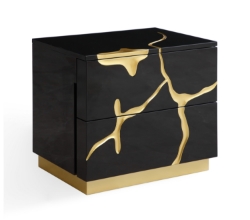 Picture of Modrest Aspen - Modern Wide Black and Gold Nightstand