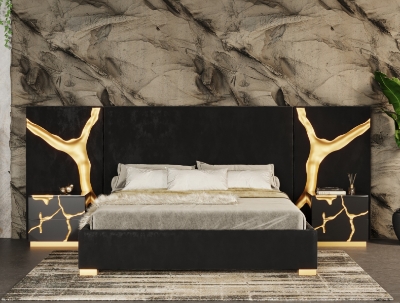 Picture of Modrest Aspen - Eastern King Glam Black Velvet & Gold Bed