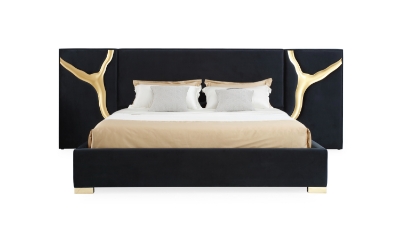 Picture of Modrest Aspen - Eastern King Glam Black Velvet & Gold Bed