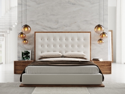 Picture of Modrest Amberlie - White Vegan Leather & Walnut Bed