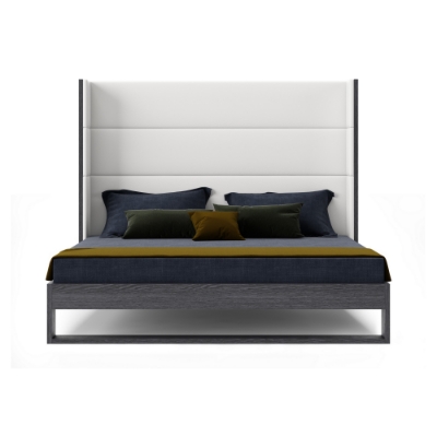 Picture of Modrest Heloise - Queen Contemporary White Leather & Grey Elm Trim Bed