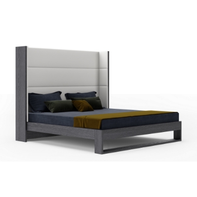 Picture of Modrest Heloise - Queen Contemporary White Leather & Grey Elm Trim Bed