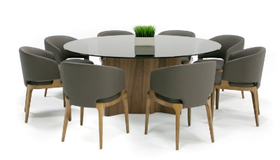 Picture of Modrest Kaye - Modern Walnut + Glass 71" Round Dining Table