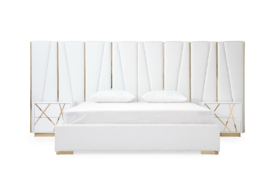 Picture of Modrest Nixa - Modern White + Gold Bed + Nightstands