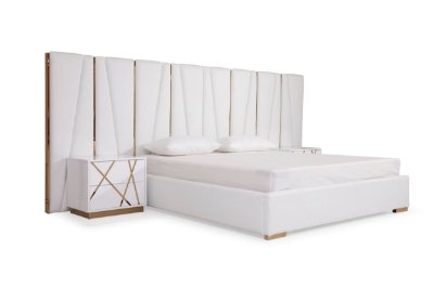 Picture of Modrest Nixa - Modern White + Gold Bed + Nightstands