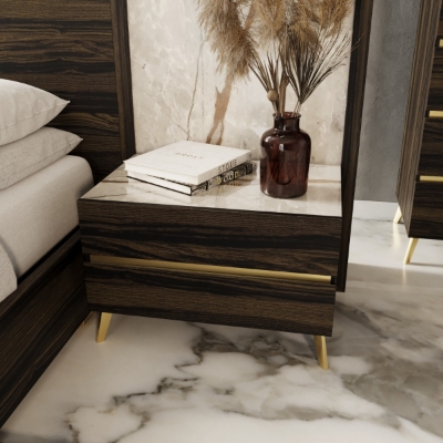 Picture of Nova Domus Velondra - Modern Eucalypto + Marble Bed with Two Nightstands