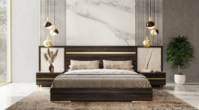 Picture of Nova Domus Velondra - Modern Eucalypto + Marble Bed with Two Nightstands