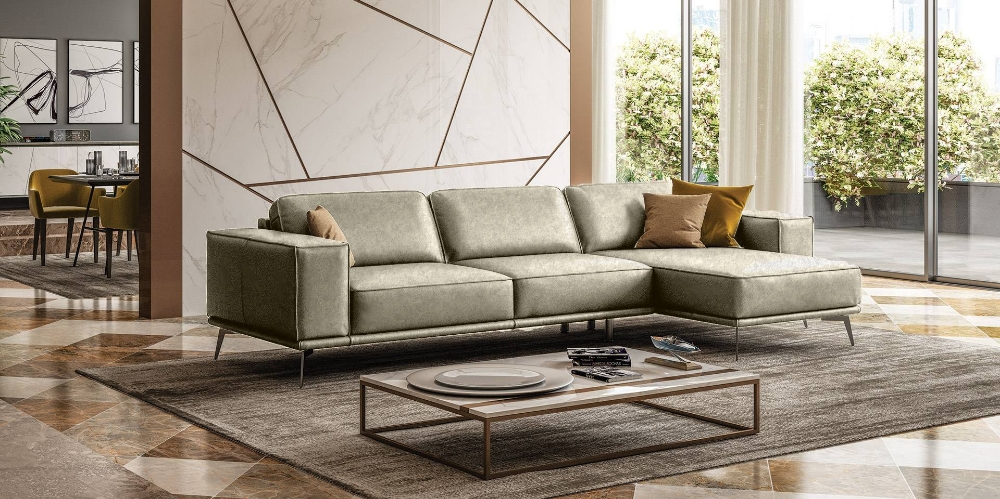 Picture of Lamod Italia Soho - Italian Right Facing Grey Maya Cloud Leather Sectional Sofa