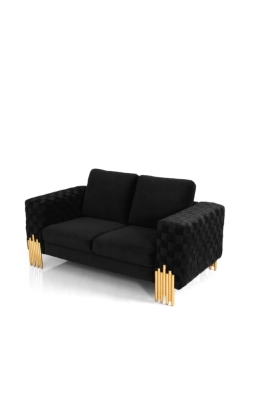 Picture of Divani Casa Georgia- Modern Velvet Glam Black + Gold Loveseat