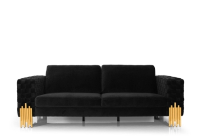 Picture of Divani Casa Georgia- Modern Velvet Glam Black + Gold Sofa