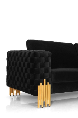 Picture of Divani Casa Georgia- Modern Velvet Glam Black + Gold Sofa