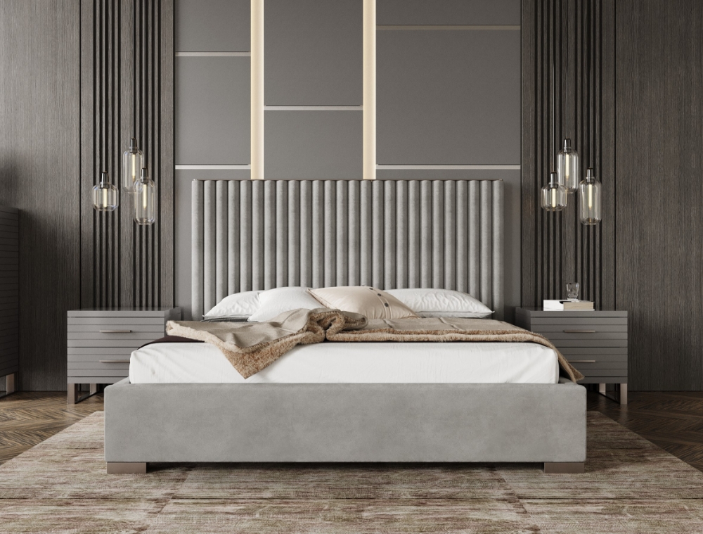 Picture of Modrest Splendor - Silver + Grey Velvet Upholstered King Platform Bed