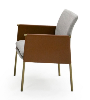 Picture of Modrest Pettit - Modern Light Grey/ Camel and Brass Arm Dining Chair