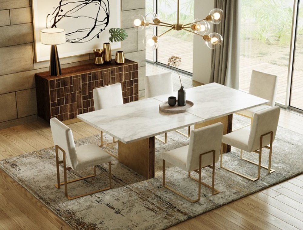 Picture of Modrest Auer - White Marble & Gold Dining Table