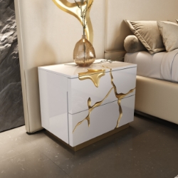 Picture of Modrest Aspen Modern White & Gold 2-Drawer Nightstand