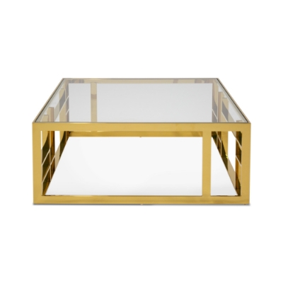 Picture of Modrest Stephen - Modern Glass & Gold Stainless Steel Square Coffee Table 