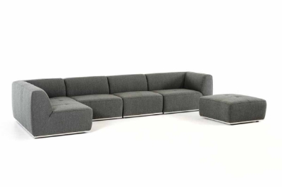 Picture of Divani Casa Hawthorn - Modern Grey Fabric Modular Left Facing Chaise Sectional Sofa + Ottoman