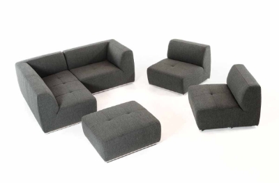 Picture of Divani Casa Hawthorn - Modern Grey Fabric Modular Left Facing Chaise Sectional Sofa + Ottoman