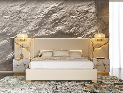 Picture of Modrest Aspen - Glam Beige Bonded Leather & Gold Bed