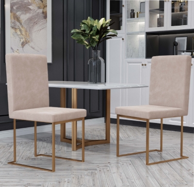 Picture of Modrest Fowler - Modern Beige and Brass Velvet Dining Chair Set of 2