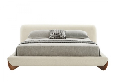 Picture of Modrest Fleury - Contemporary Cream Fabric and Walnut  Bed