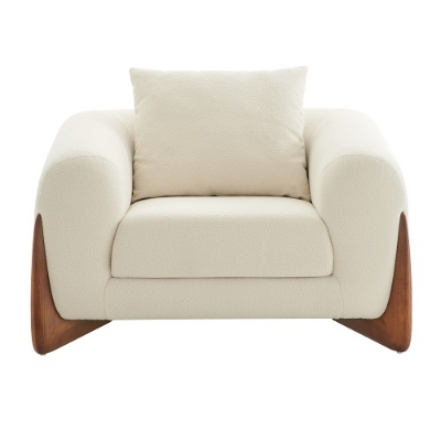 Picture of Modrest Fleury - Contemporary Cream Fabric and Walnut Lounge Chair