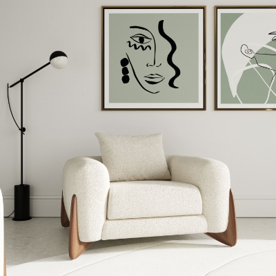 Picture of Modrest Fleury - Contemporary Cream Fabric and Walnut Lounge Chair