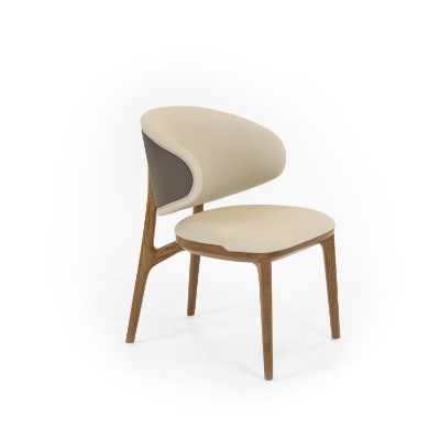 Picture of Modrest Chance - Contemporary Cream Fabric and Brown Leatherette Walnut Dining Chair