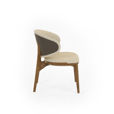 Picture of Modrest Chance - Contemporary Cream Fabric and Brown Leatherette Walnut Dining Chair