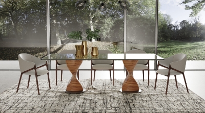 Picture of Modrest Cleveland - Contemporary Glass and Walnut Dining Table