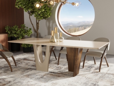 Picture of Modrest Brianna - Contemporary Marble and Cream/Walnut Dining Table