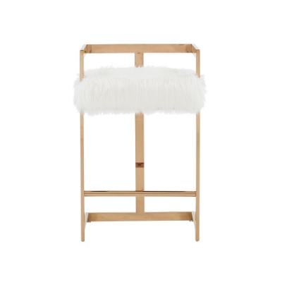 Picture of Modrest Halifax -Modern White Faux Fur and Rosegold Counter Stool