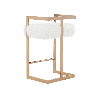 Picture of Modrest Halifax -Modern White Faux Fur and Rosegold Counter Stool