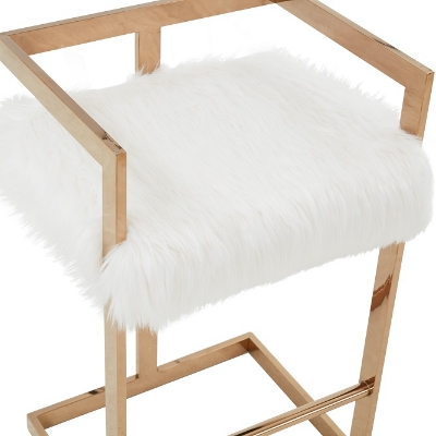 Picture of Modrest Halifax -Modern White Faux Fur and Rosegold Counter Stool