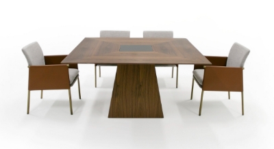 Picture of Modrest Cora- Modern Walnut and Black Tempered Glass Dining Table