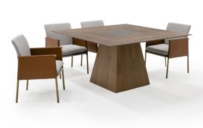 Picture of Modrest Cora- Modern Walnut and Black Tempered Glass Dining Table