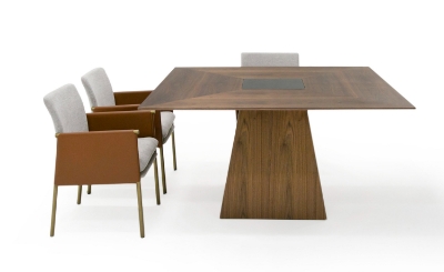 Picture of Modrest Cora- Modern Walnut and Black Tempered Glass Dining Table