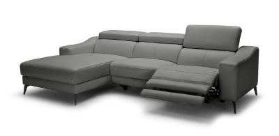 Picture of Modrest Rampart - Modern L-Shape LAF Grey Leather Sectional Sofa with 1 Recliner